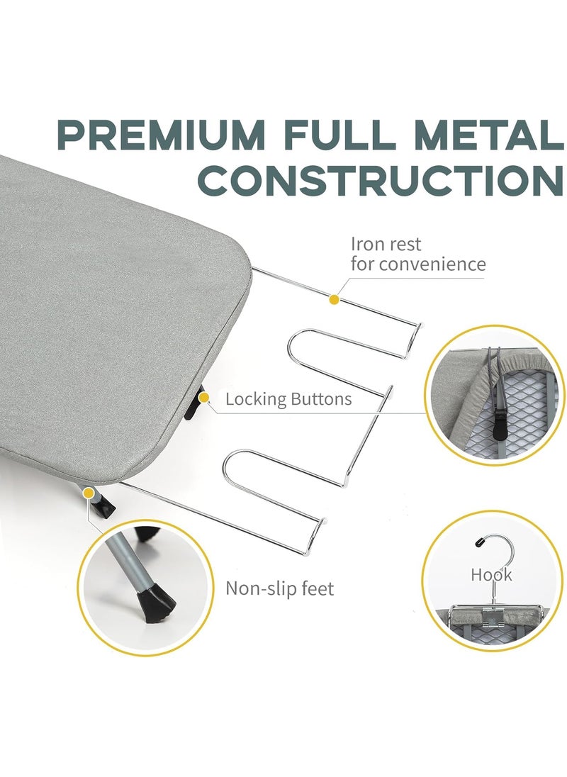 Deoxys Metal Mesh Panel Tabletop Ironing Board Foldable Iron Board Heavy Duty Small Iron Board with Heat Resistant Cover and Cotton 8mm Thicken Pad