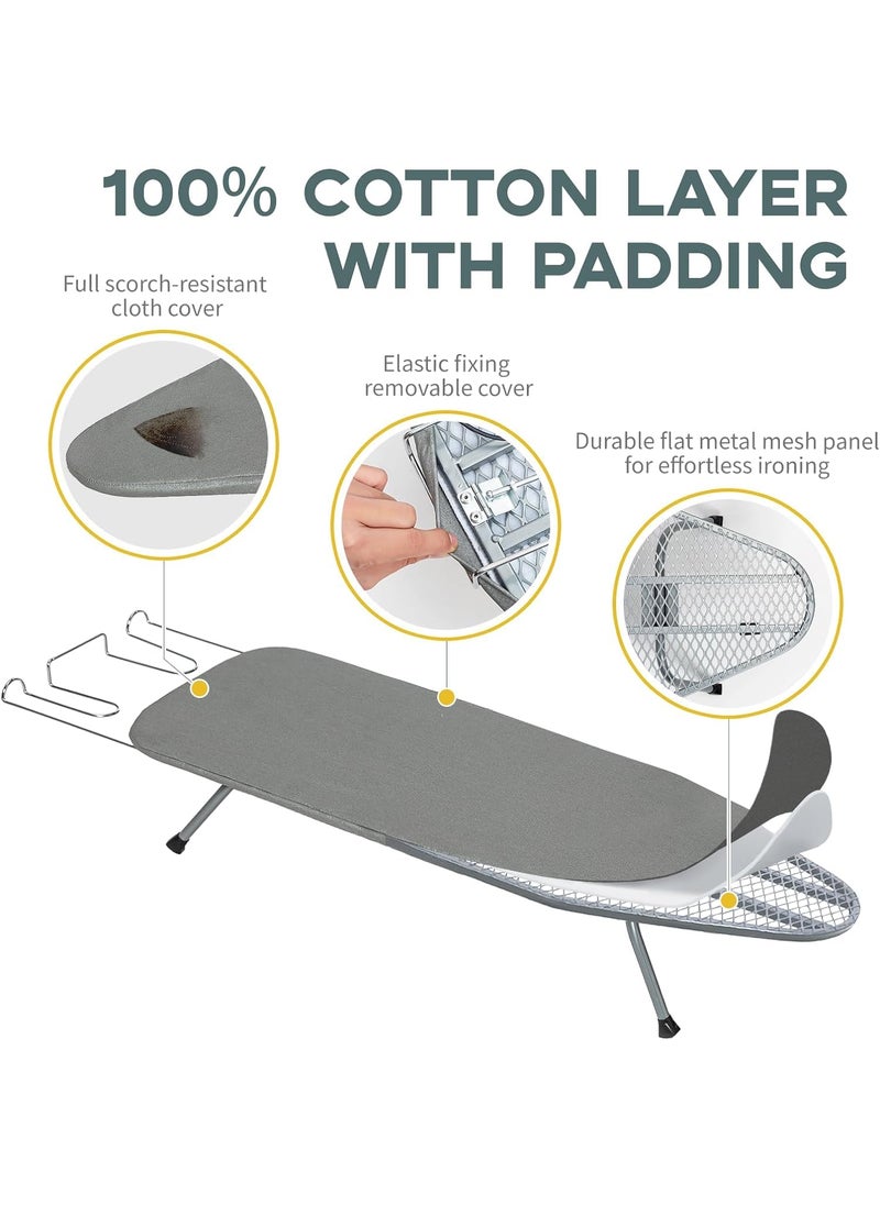 Suicune Tabletop Ironing Board Foldable Iron Board Heavy Duty Small Ironing Board with Heat Resistant Cover and 8mm Thicken Pad