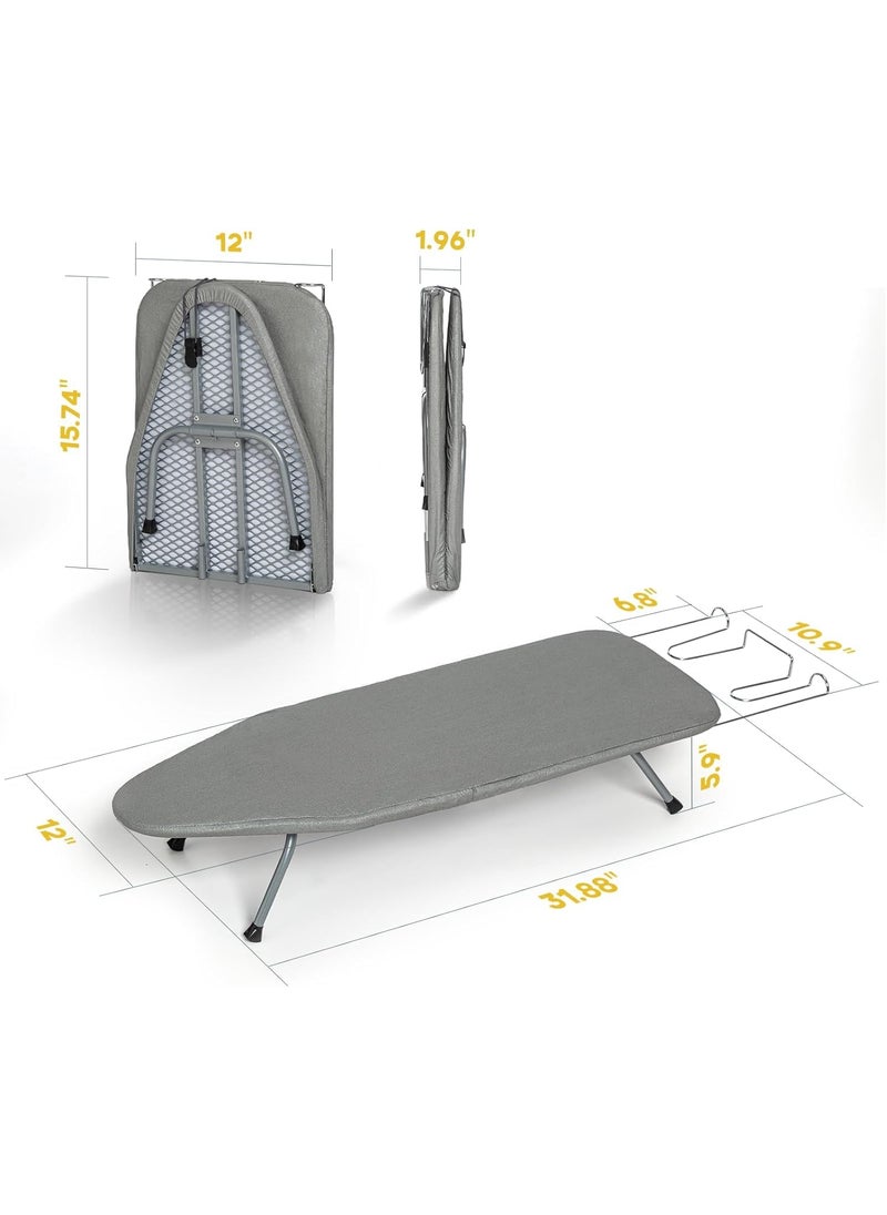 Deoxys Small Ironing Board Tabletop with Iron Rest Foldable Mini Iron Board with Cotton Cover Folding Portable Travel Ironing Board for Spacing Saving 32x12