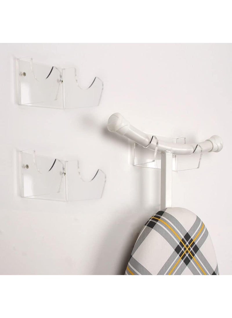 INDIDECOR 96111 Ironing Board Hanger Wall Mount Ironing Board Holder Organizer Wall Rack for Laundry Room Organization and Storage Pack of 2 Transparent