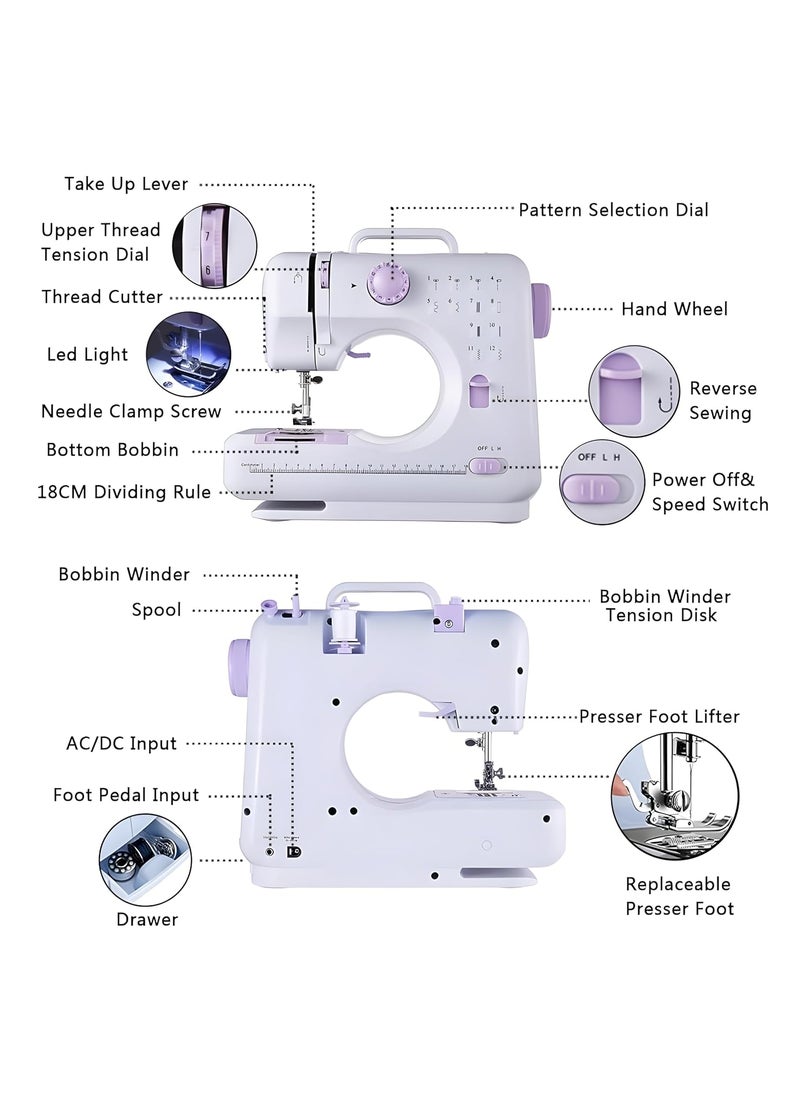 Betzila Calvex Multifunctional Portable 12 Builtin Stitch 2Speed With Extension Table Sewing Kit Electric Sewing Machine