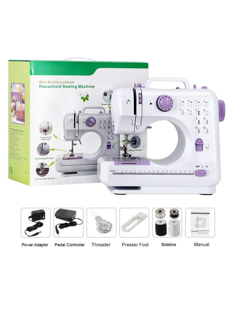 LATESHOP Stripto Electric Mini Portable12 Builtin Stitch Patterns Small Sewing Machine with DualSpeed Reverse Stitching And Foot Pedals Suitable for beginners And Children