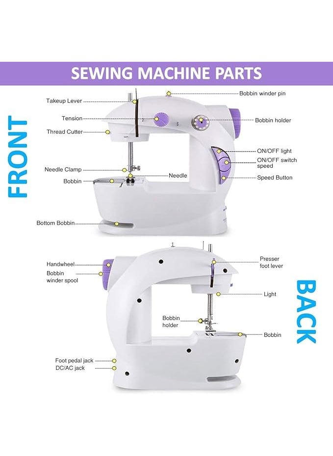 LOXIMA Mini Sewing Machine Portable Electric Household Handheld with Foot Pedal Adapter Coils Crafting Mending Machine for Beginners Kids Home Travel Tailoring Machine
