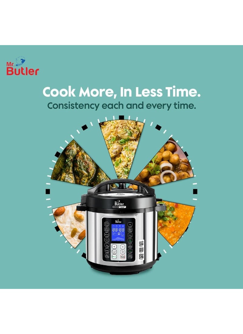 Mr Butler RoboChef Instant Nutrition Pot 9in1 MultiUse Automatic Electric Pressure Cooker 14 preset cooking functions Stainless Steel Pot BlackSilver 6 Ltr