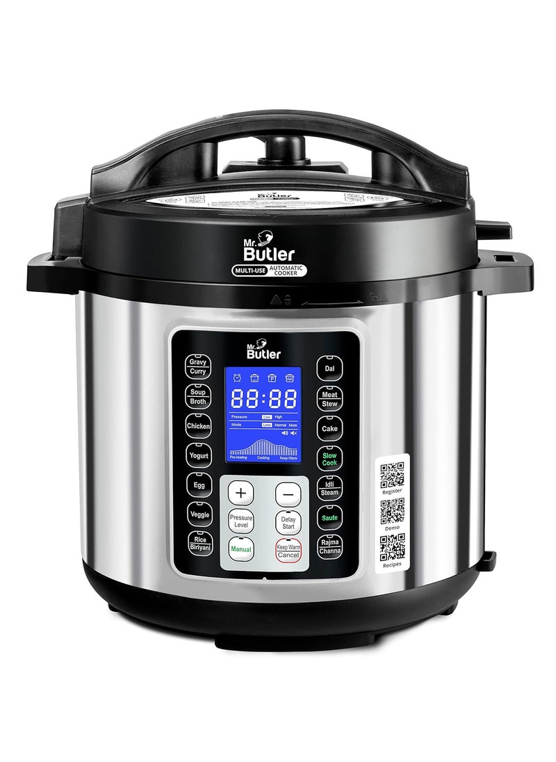 Mr Butler RoboChef Instant Nutrition Pot 9in1 MultiUse Automatic Electric Pressure Cooker 14 preset cooking functions Stainless Steel Pot BlackSilver 6 Ltr