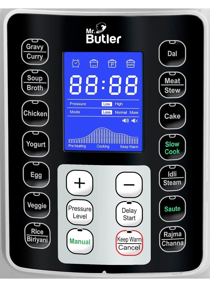 Mr Butler RoboChef Instant Nutrition Pot 9in1 MultiUse Automatic Electric Pressure Cooker 14 preset cooking functions Stainless Steel Pot BlackSilver 6 Ltr