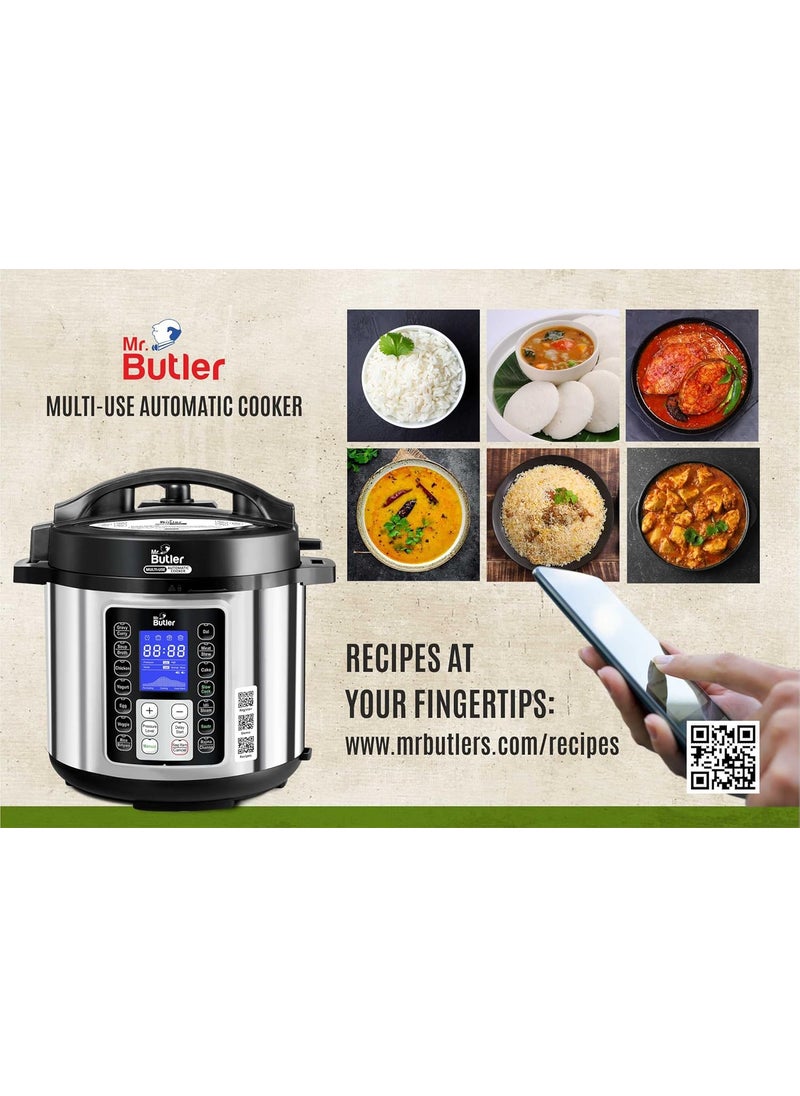 Mr Butler RoboChef Instant Nutrition Pot 9in1 MultiUse Automatic Electric Pressure Cooker 14 preset cooking functions Stainless Steel Pot BlackSilver 6 Ltr