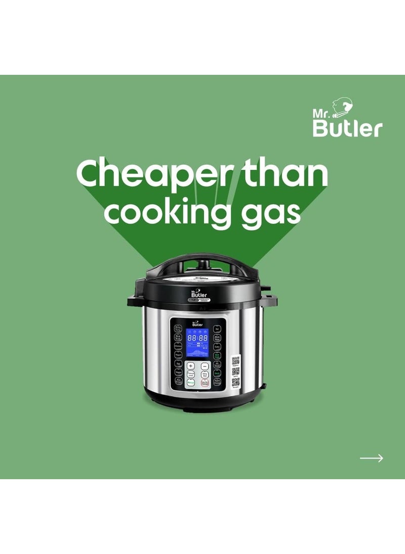 Mr Butler RoboChef Instant Nutrition Pot 9in1 MultiUse Automatic Electric Pressure Cooker 14 preset cooking functions Stainless Steel Pot BlackSilver 6 Ltr