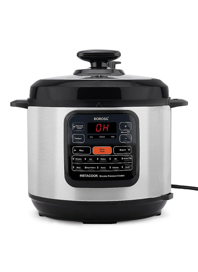 Borosil Instacook 6 L Electric Stainless Steel Pressure Cooker 12 Digitized Indian Cooking Programs 15 Hour Delay Timer One Touch Instat Cooking Idli Maker Rice Cooker 2 Year Warranty