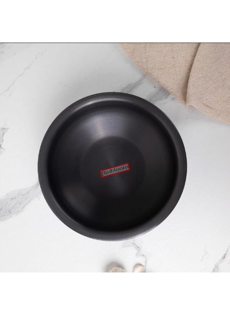 Flixbloom Frontier Black 3 Litre Hard Anodised Induction BaseLPG Gas Stove Friendly Deep Kitchen Cookware UruliUrli for Cooking with Lid HandiBhagonaLagan Pot Meen Chatty CooknServe Pot