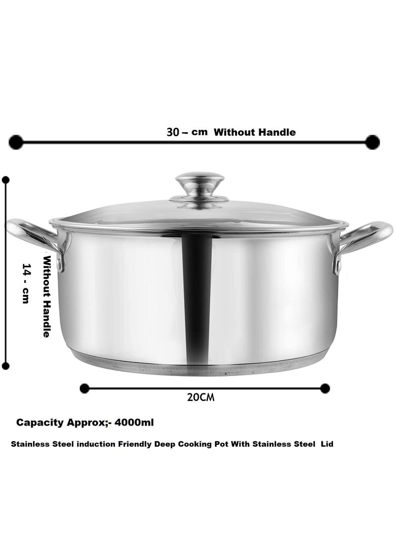 Bartan Star Havey Stainless Steel Induction Friendly Sandwich Base Deep Cooking Pot with Lid 4 litres