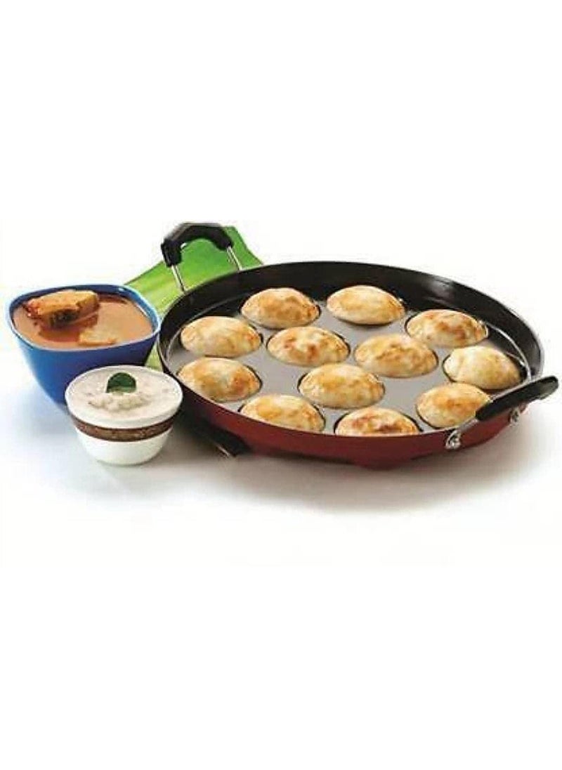 STEEPLE Appam Maker 12 Cavities Non Stick Appam Patra with Lid Red Paniyarrakal Paniyaram Appam PanMakerPan Cake Maker