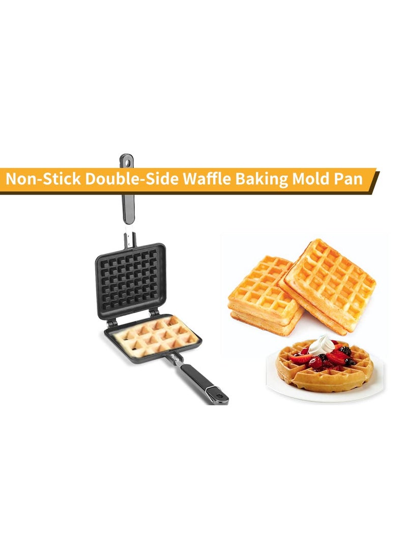 RBGIIT Waffle Maker Machine With Comfortable Handle For Kitchen Gas Stove Non Stick Waffle Maker Pan Press Plate Cooking Baking Tool with Long Handle Low Power Consumption Black_6