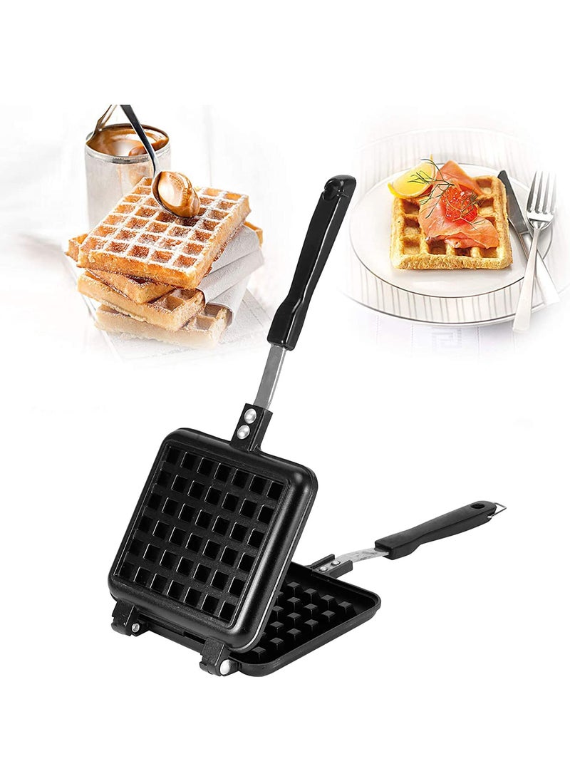 RBGIIT Waffle Maker Machine With Comfortable Handle For Kitchen Gas Stove Non Stick Waffle Maker Pan Press Plate Cooking Baking Tool with Long Handle Low Power Consumption Black_6