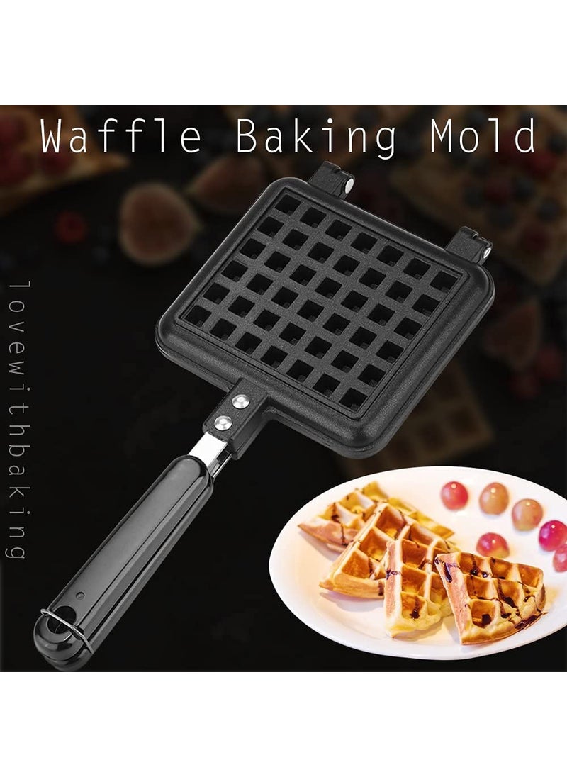 RBGIIT Waffle Maker Machine With Comfortable Handle For Kitchen Gas Stove Non Stick Waffle Maker Pan Press Plate Cooking Baking Tool with Long Handle Low Power Consumption Black_6