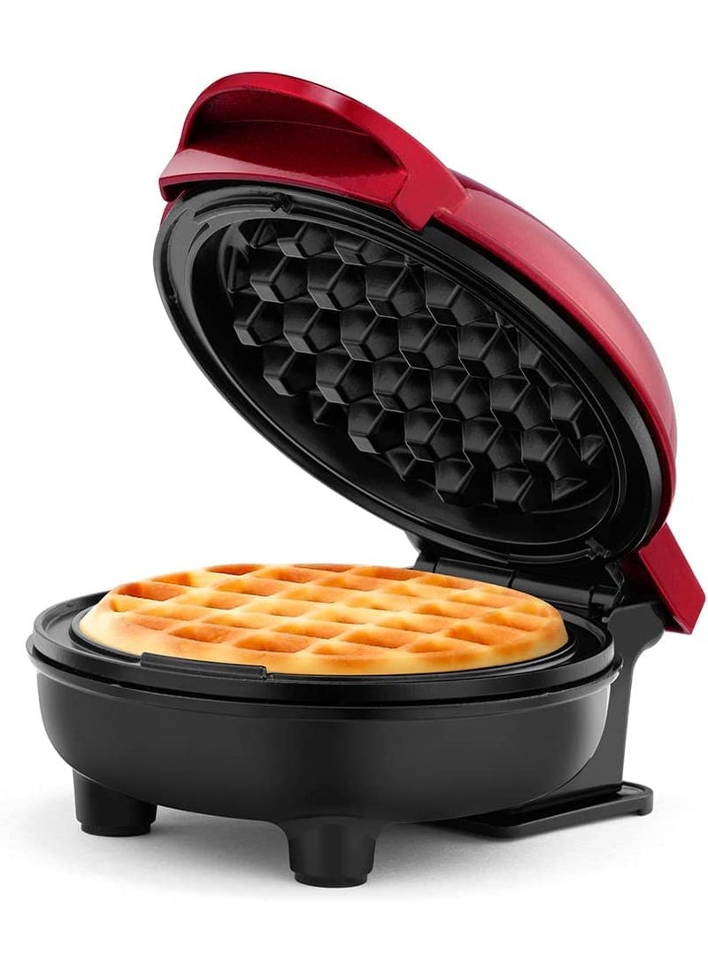 PrimAlite Mini Waffle Maker 4 Inch 350 Watts Stainless Steel NonStick Electric Iron Machine for Individual Belgian Waffles Pan Cakes Paninis or Other Snacks Tangy Red