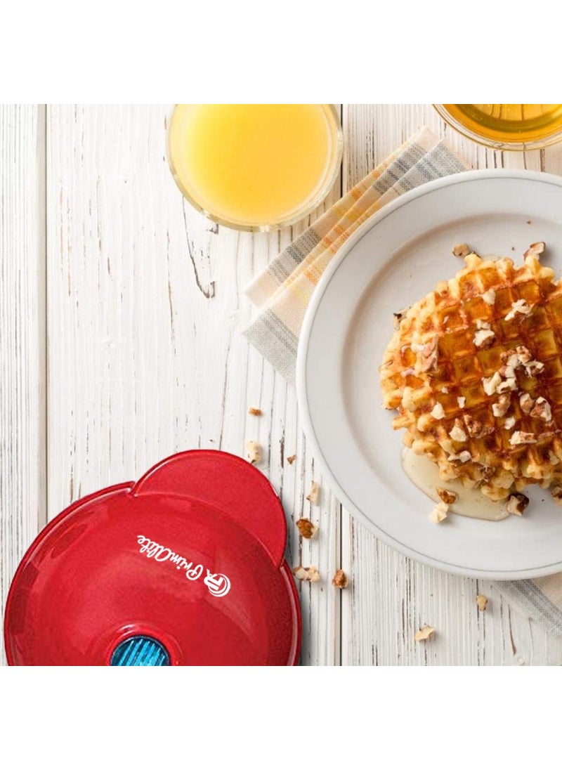 PrimAlite Mini Waffle Maker 4 Inch 350 Watts Stainless Steel NonStick Electric Iron Machine for Individual Belgian Waffles Pan Cakes Paninis or Other Snacks Tangy Red
