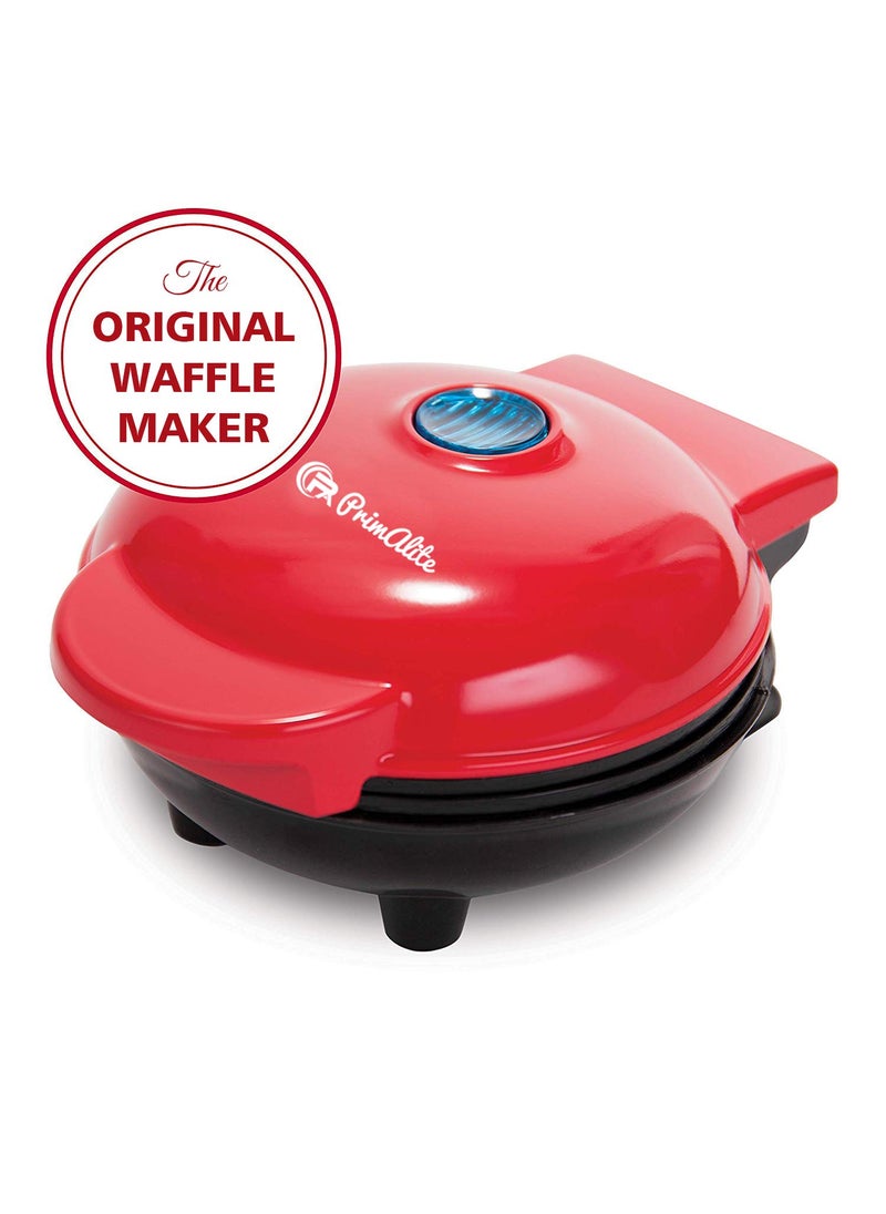 PrimAlite Mini Waffle Maker 4 Inch 350 Watts Stainless Steel NonStick Electric Iron Machine for Individual Belgian Waffles Pan Cakes Paninis or Other Snacks Tangy Red