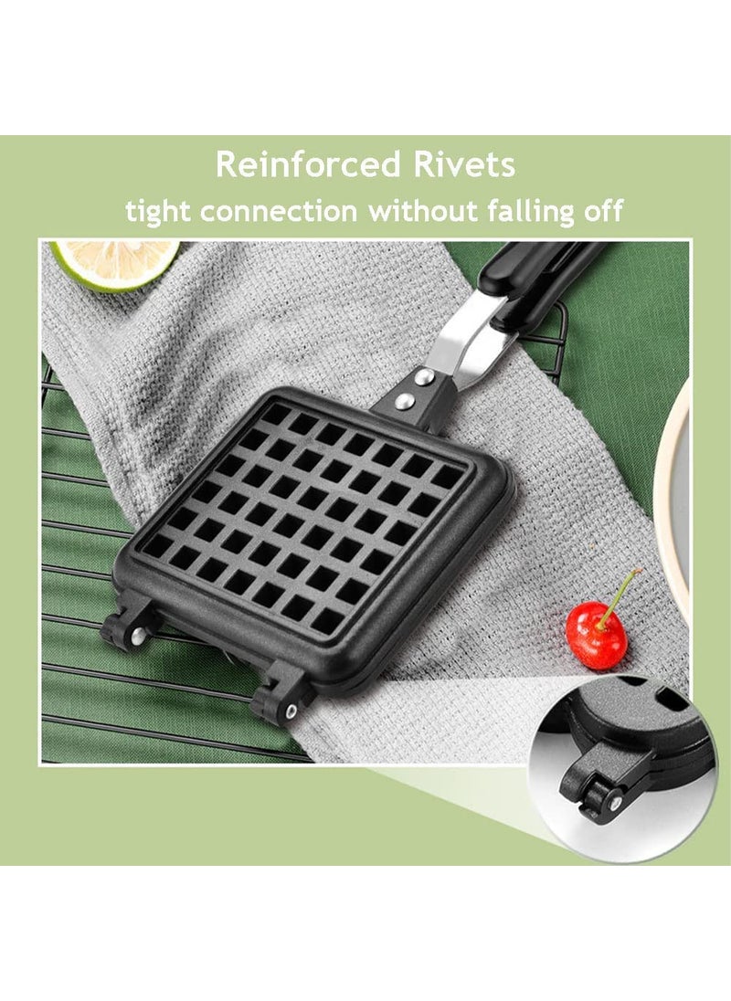 RBGIIT Kitchen Gas Stove Non Stick Waffle Maker Pan Press Plate Cooking Baking Tool with Long Handle Low Power Consumption Black_8