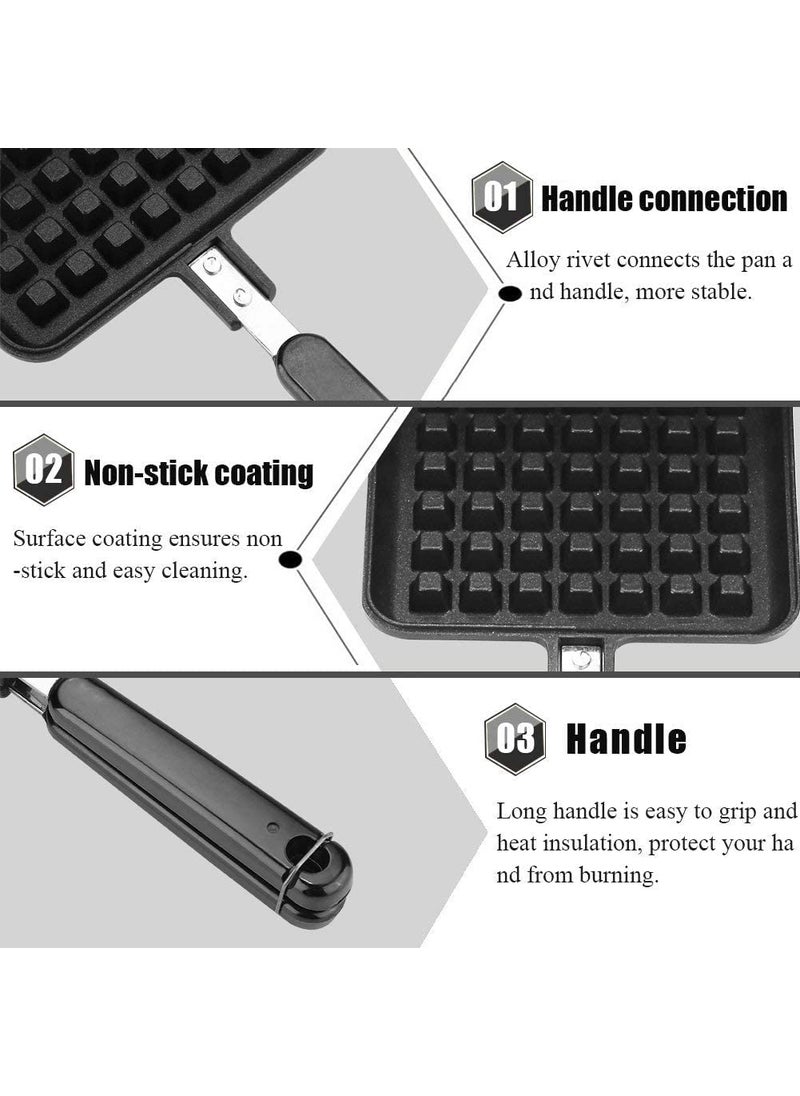 RBGIIT Kitchen Gas Stove Non Stick Waffle Maker Pan Press Plate Cooking Baking Tool with Long Handle Low Power Consumption Black_8