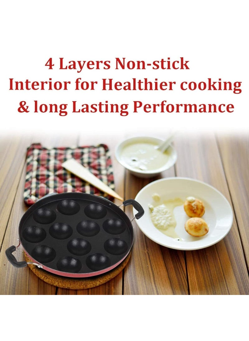 12 Pcs Appam MakerBlack And Red ColorTight Lid