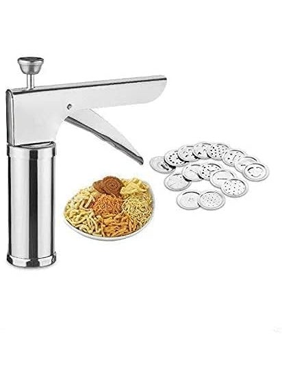 KGN MART Kitchen Press with 15 Different Types Bhujiya MakerCookiesNamkeenNoodlesChakali MakerSev MakerFarsan MakerGathiya Maker Stainless Steel