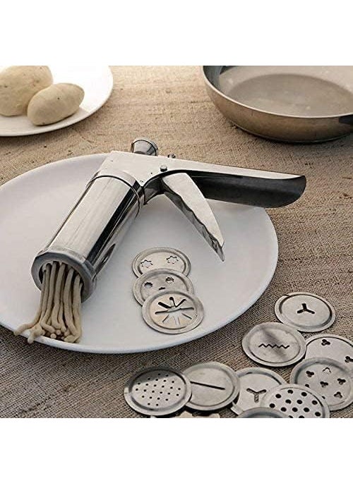 KGN MART Kitchen Press with 15 Different Types Bhujiya MakerCookiesNamkeenNoodlesChakali MakerSev MakerFarsan MakerGathiya Maker Stainless Steel