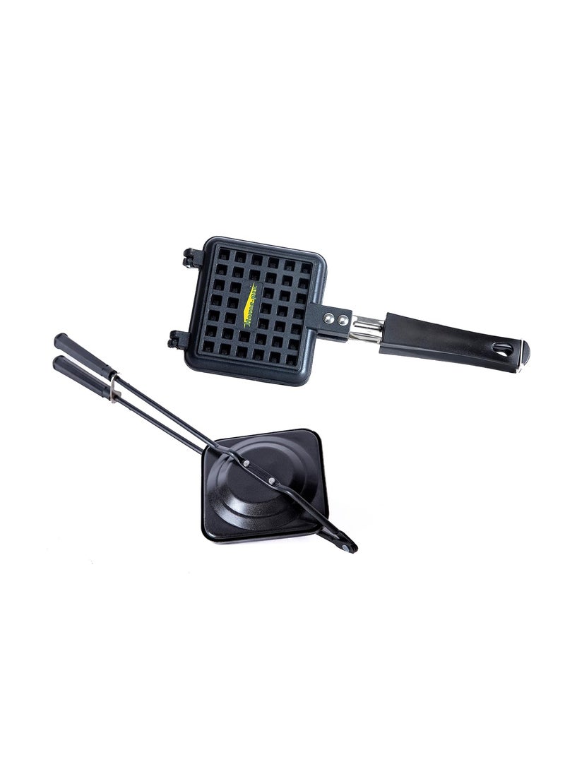 HomePro Non Stick Waffle Maker Gas Toaster Heavy Quality Bakelite Handle Combo Pack