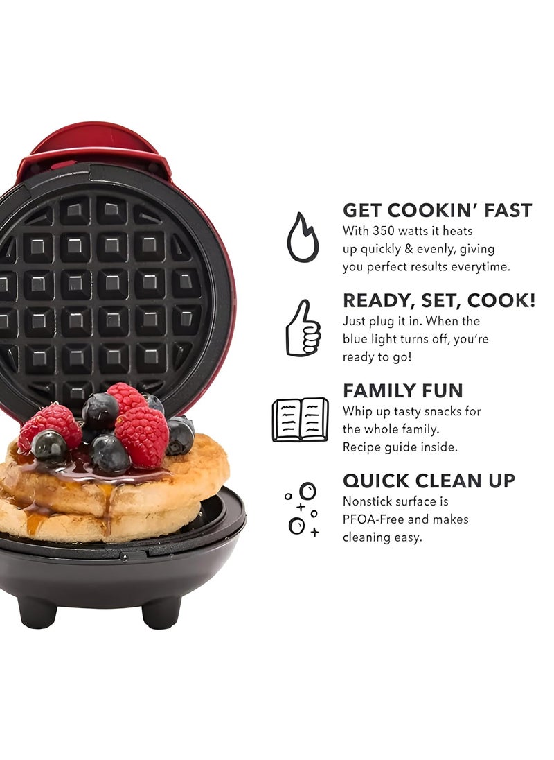 Mishwaan Mini waffle Maker for Individual Waffles Hash Browns Keto Chaffles with Easy to Clean NonStick Surfaces 4 Inch Red Dual Side Heating Best Gift Item