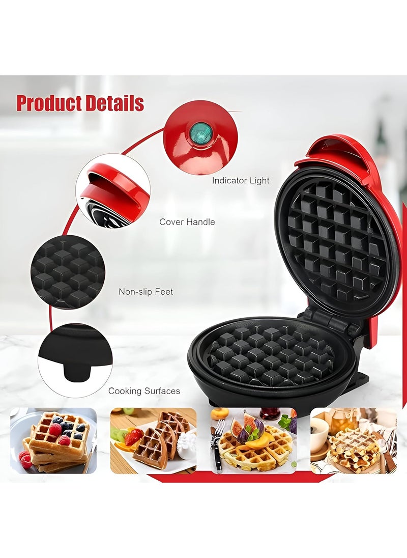 Mishwaan Mini waffle Maker for Individual Waffles Hash Browns Keto Chaffles with Easy to Clean NonStick Surfaces 4 Inch Red Dual Side Heating Best Gift Item