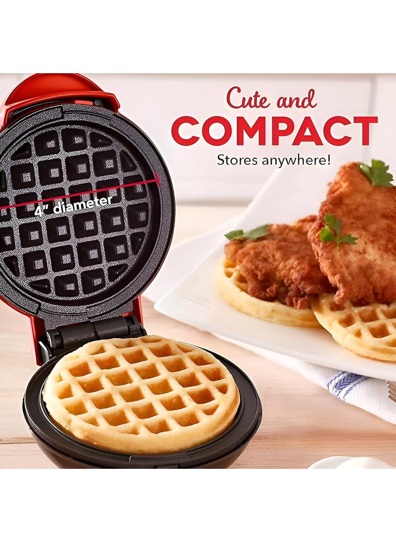 Mishwaan Mini waffle Maker for Individual Waffles Hash Browns Keto Chaffles with Easy to Clean NonStick Surfaces 4 Inch Red Dual Side Heating Best Gift Item