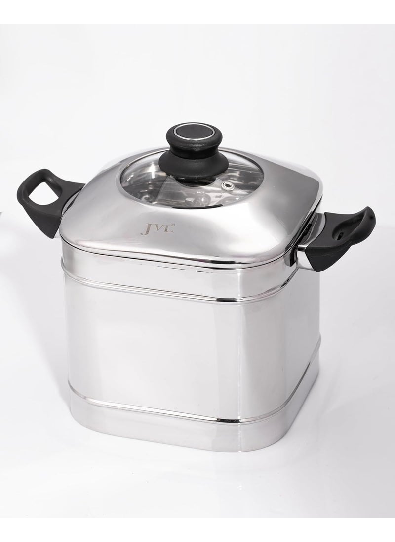 JVL SIMGIP Stainless Steel Square Shape Designer 5 Plates Idly Maker with Glass Lid Silver 750ml