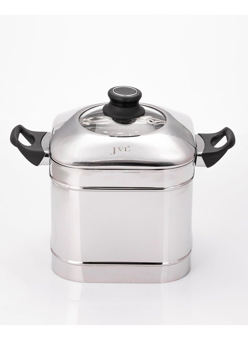 JVL SIMGIP Stainless Steel Square Shape Designer 5 Plates Idly Maker with Glass Lid Silver 750ml