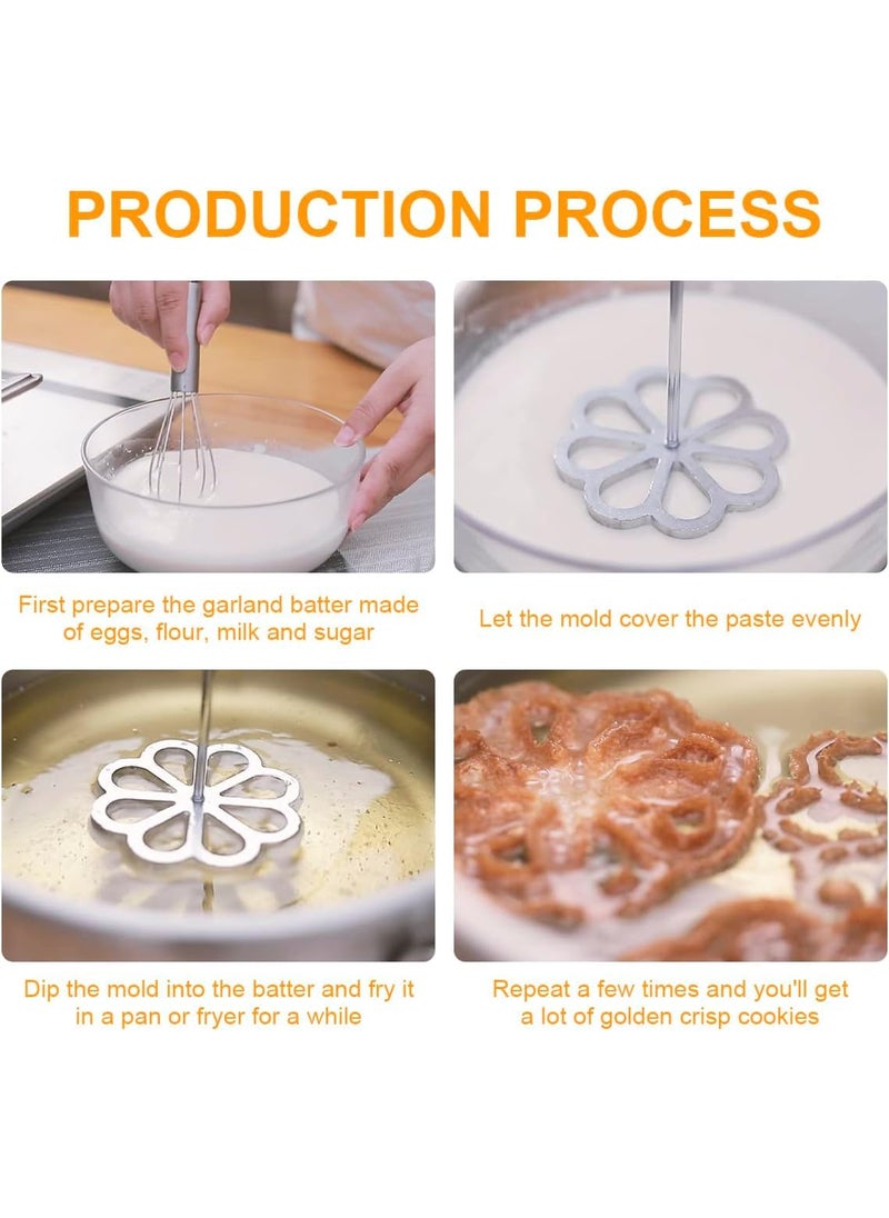 THW Jalebi MakerMold with Handle Rosette Cookie Tool Aluminium Cast Waffle Molds Set with 3 Interchangeable Heads Star Flower Circle for Kitchen Baking Cooking Housewares