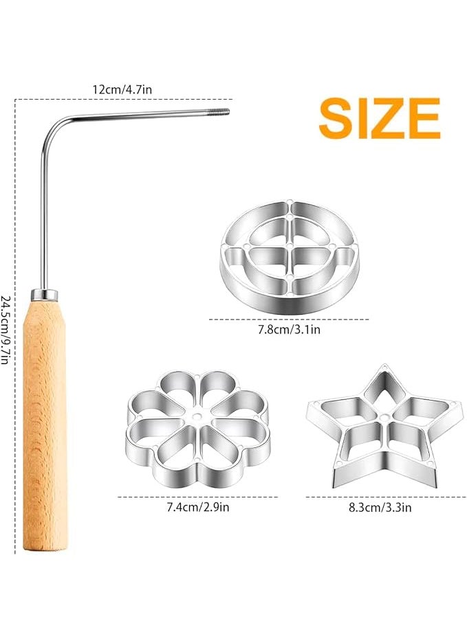 THW Jalebi MakerMold with Handle Rosette Cookie Tool Aluminium Cast Waffle Molds Set with 3 Interchangeable Heads Star Flower Circle for Kitchen Baking Cooking Housewares