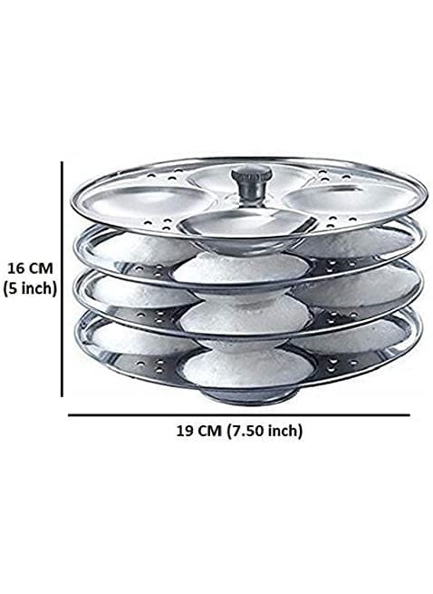 CHARITRA ENTERPRISE New 4 Plates Stainless Steel Idli Stand for Idli Maker Makes 16 Medium Size Idlis at Once Silver