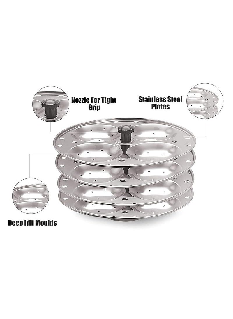 CHARITRA ENTERPRISE New 4 Plates Stainless Steel Idli Stand for Idli Maker Makes 16 Medium Size Idlis at Once Silver