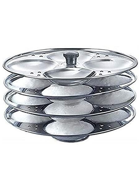 CHARITRA ENTERPRISE New 4 Plates Stainless Steel Idli Stand for Idli Maker Makes 16 Medium Size Idlis at Once Silver