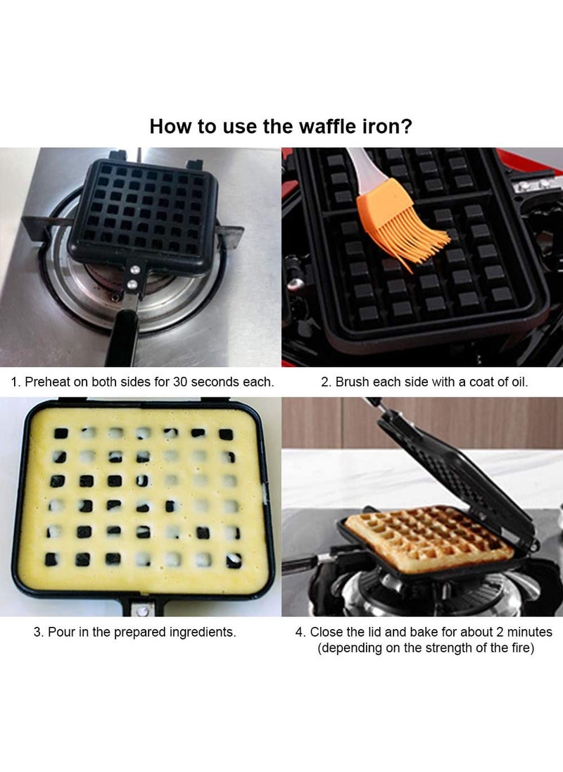 RBGIITWaffle Maker Machine With Comfortable Handle For Kitchen Gas Stove Non Stick Waffle Maker Pan Press Plate Cooking Baking Tool with Long Handle Low Power Consumption Black_2
