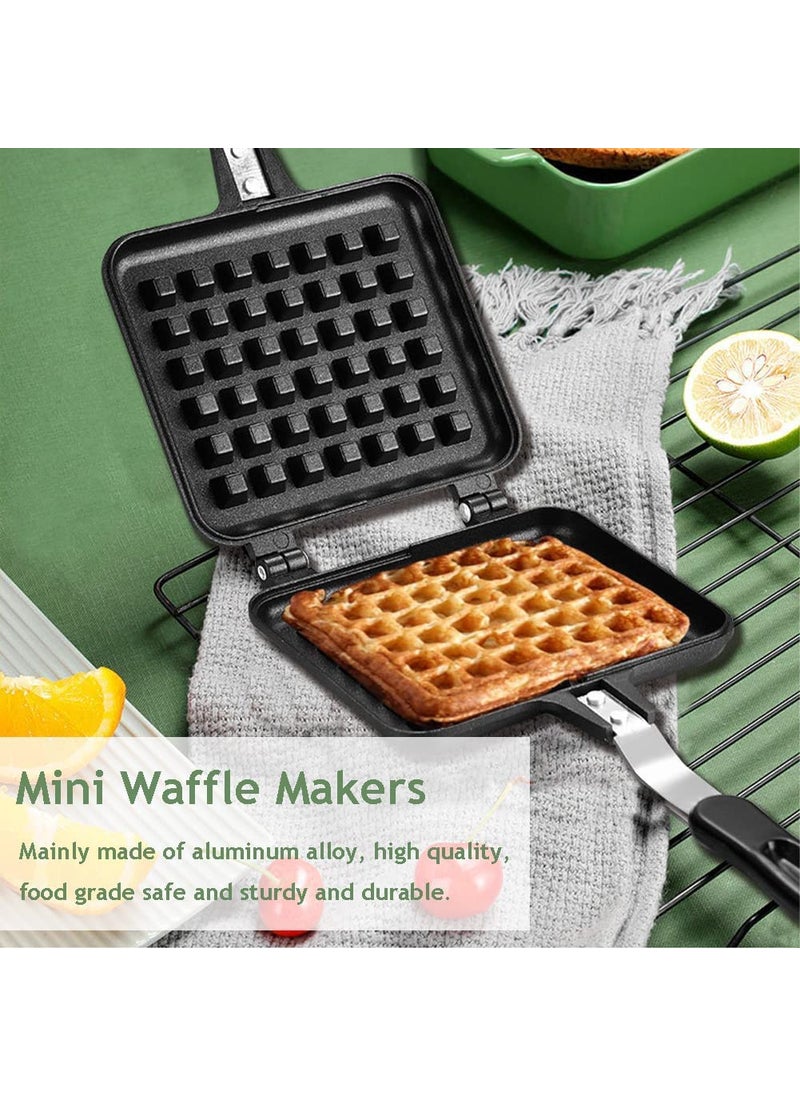 RBGIITWaffle Maker Machine With Comfortable Handle For Kitchen Gas Stove Non Stick Waffle Maker Pan Press Plate Cooking Baking Tool with Long Handle Low Power Consumption Black_2