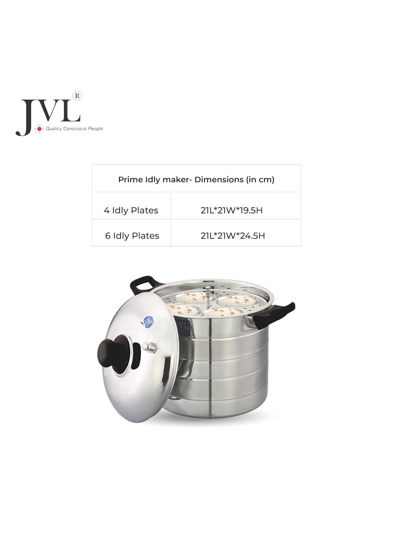 JVL PIM6PIP Stainless Steel Round Shape Prime Idly Maker 6 Plates Each with Plain Lid Silver