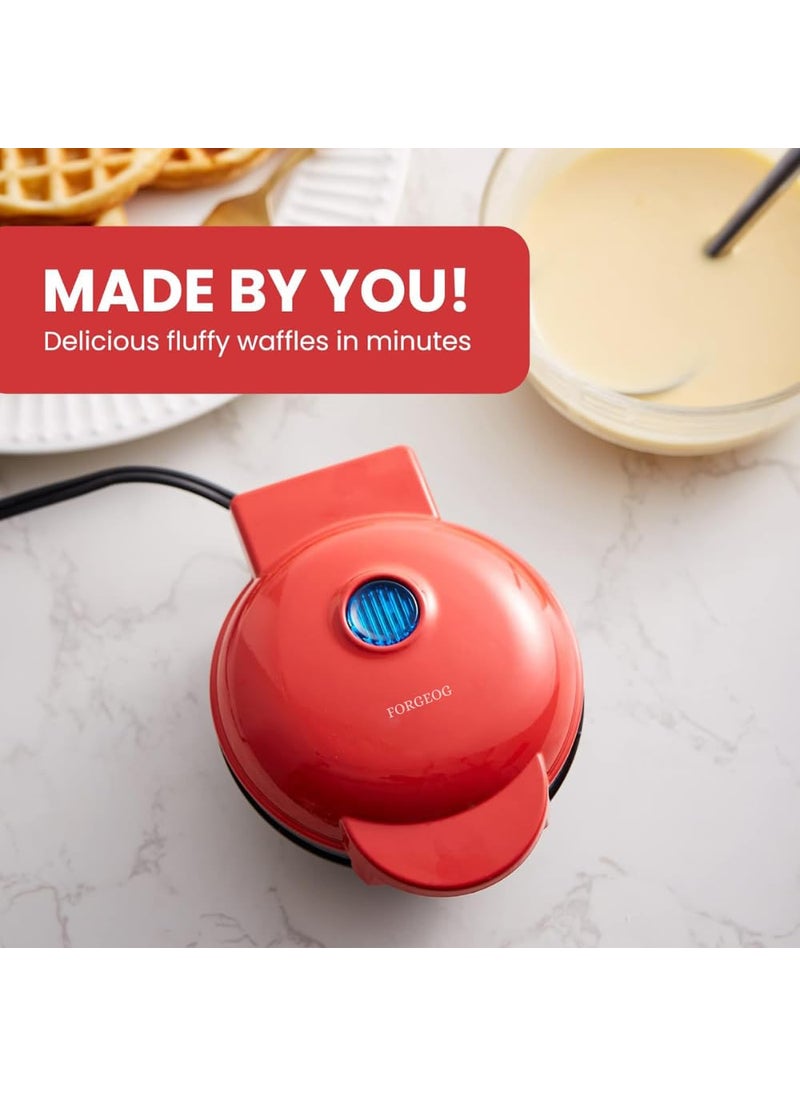 FORGEOG Mini Waffle Maker Stainless Steel Red 4 Inch 350 Watts Multi Color WE1