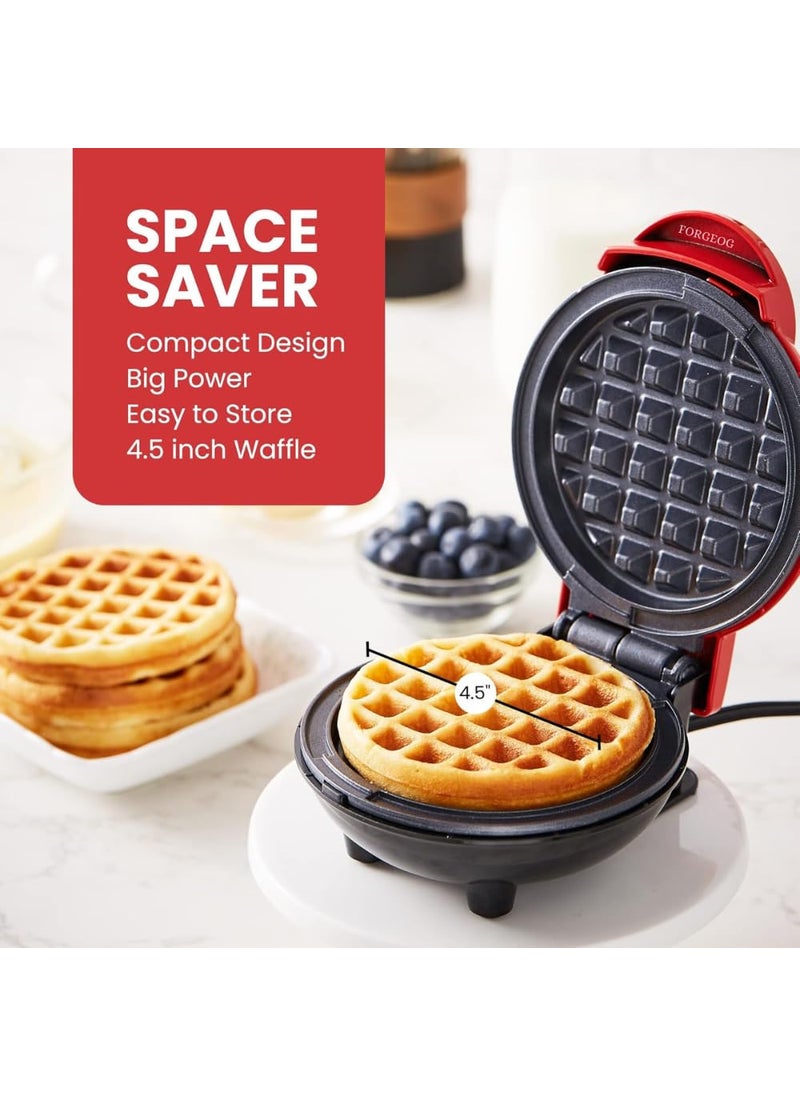 FORGEOG Mini Waffle Maker Stainless Steel Red 4 Inch 350 Watts Multi Color WE1
