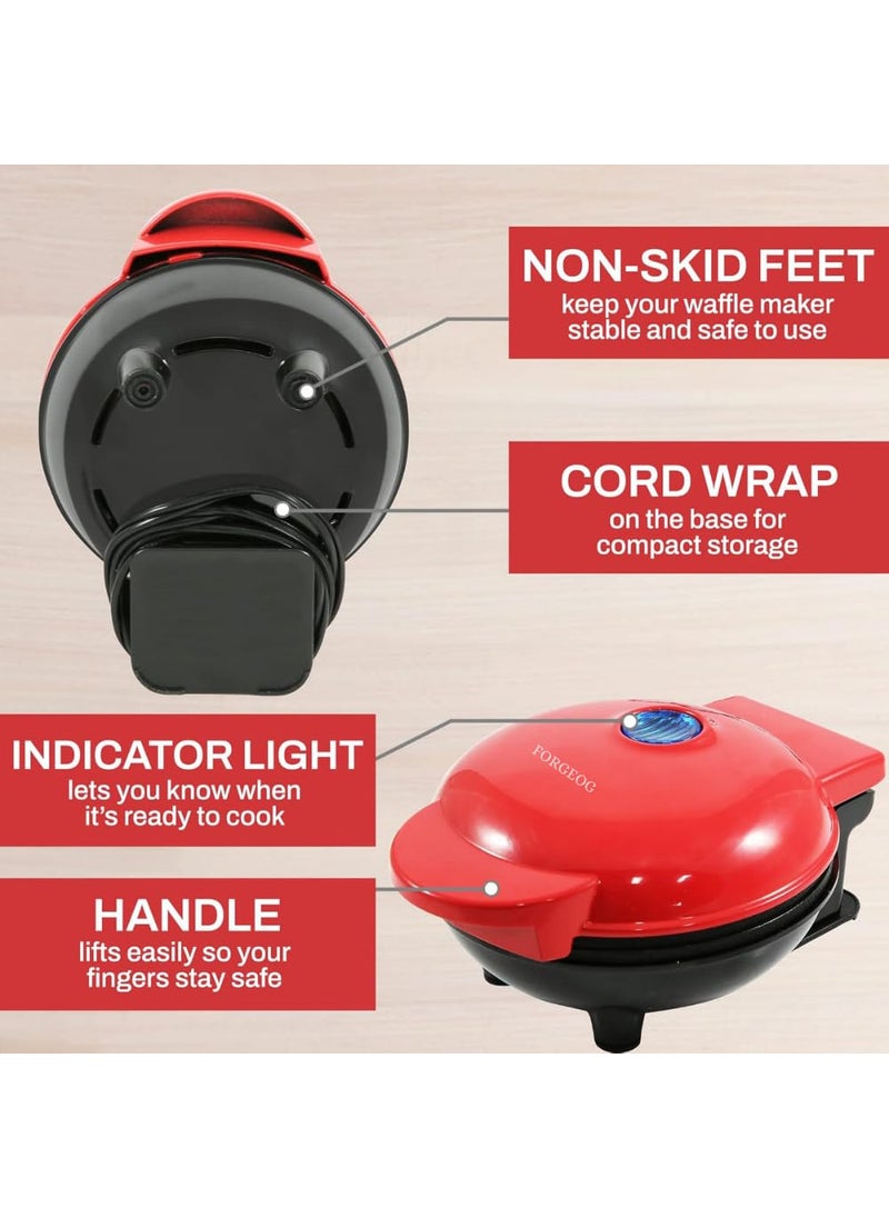 FORGEOG Mini Waffle Maker Stainless Steel Red 4 Inch 350 Watts Multi Color WE1