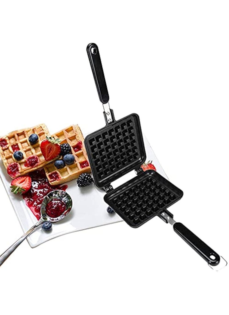 RBGIIT Waffle Maker Machine With Comfortable Handle For Kitchen Gas Stove Non Stick Waffle Maker Pan Press Plate Cooking Baking Tool with Long Handle Low Power Consumption Black_5