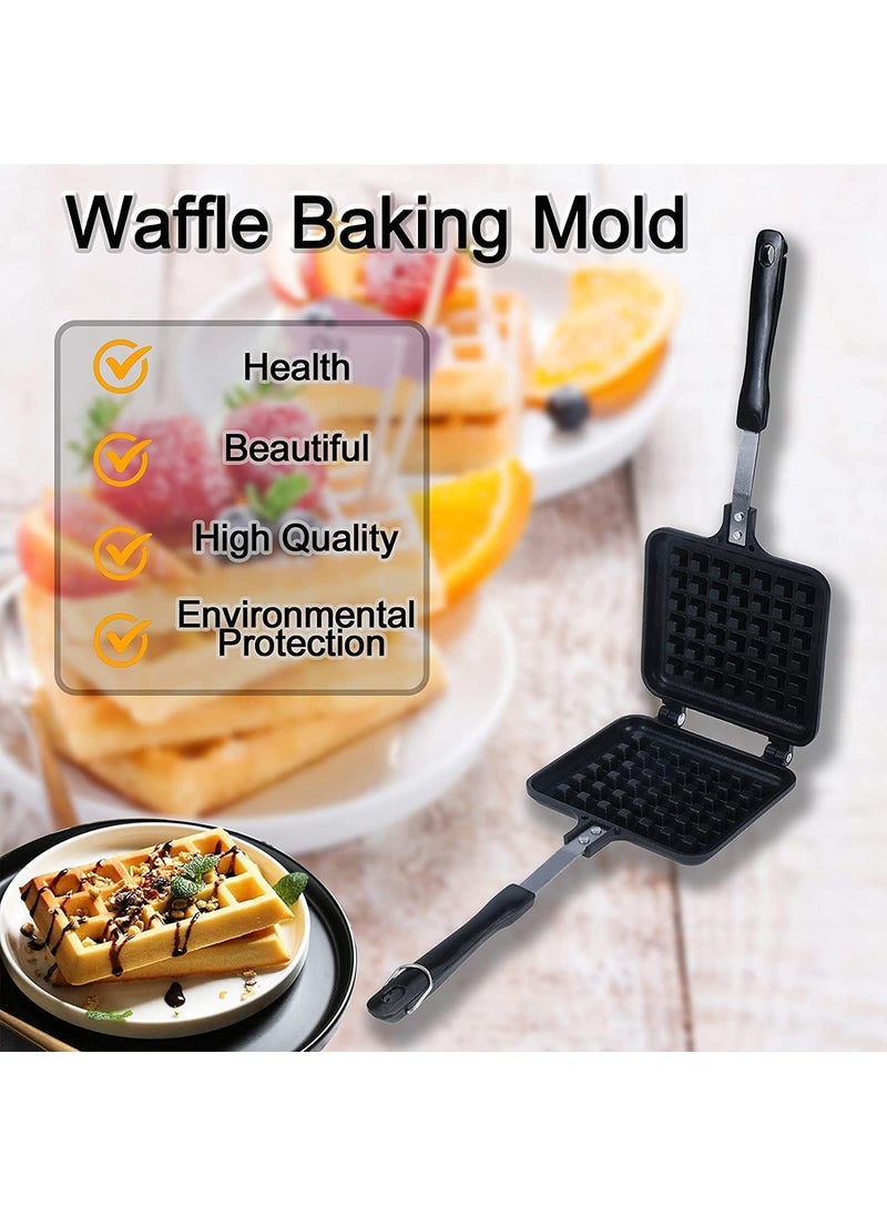 RBGIIT Waffle Maker Machine With Comfortable Handle For Kitchen Gas Stove Non Stick Waffle Maker Pan Press Plate Cooking Baking Tool with Long Handle Low Power Consumption Black_5