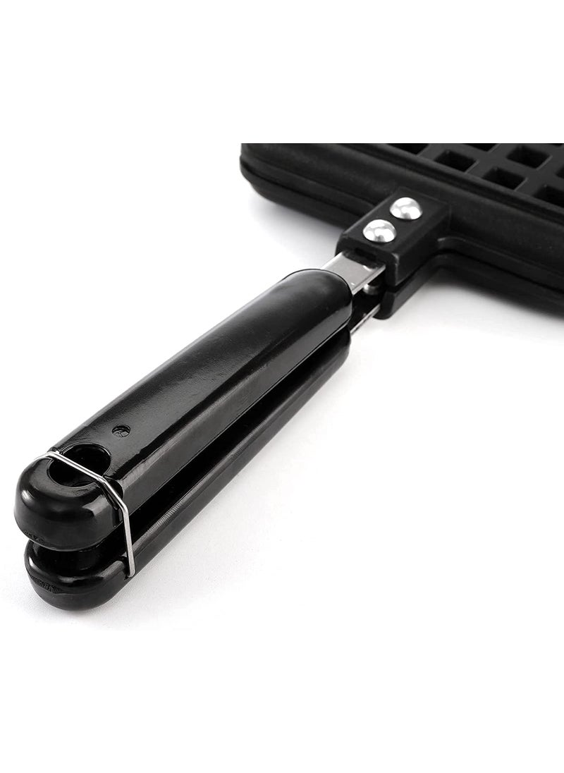 RBGIIT Waffle Maker Machine With Comfortable Handle For Kitchen Gas Stove Non Stick Waffle Maker Pan Press Plate Cooking Baking Tool with Long Handle Low Power Consumption Black_5