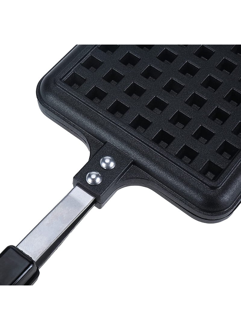 RBGIITWaffle Maker Machine With Comfortable Handle For Kitchen Gas Stove Non Stick Waffle Maker Pan Press Plate Cooking Baking Tool with Long Handle Low Power Consumption Black_1