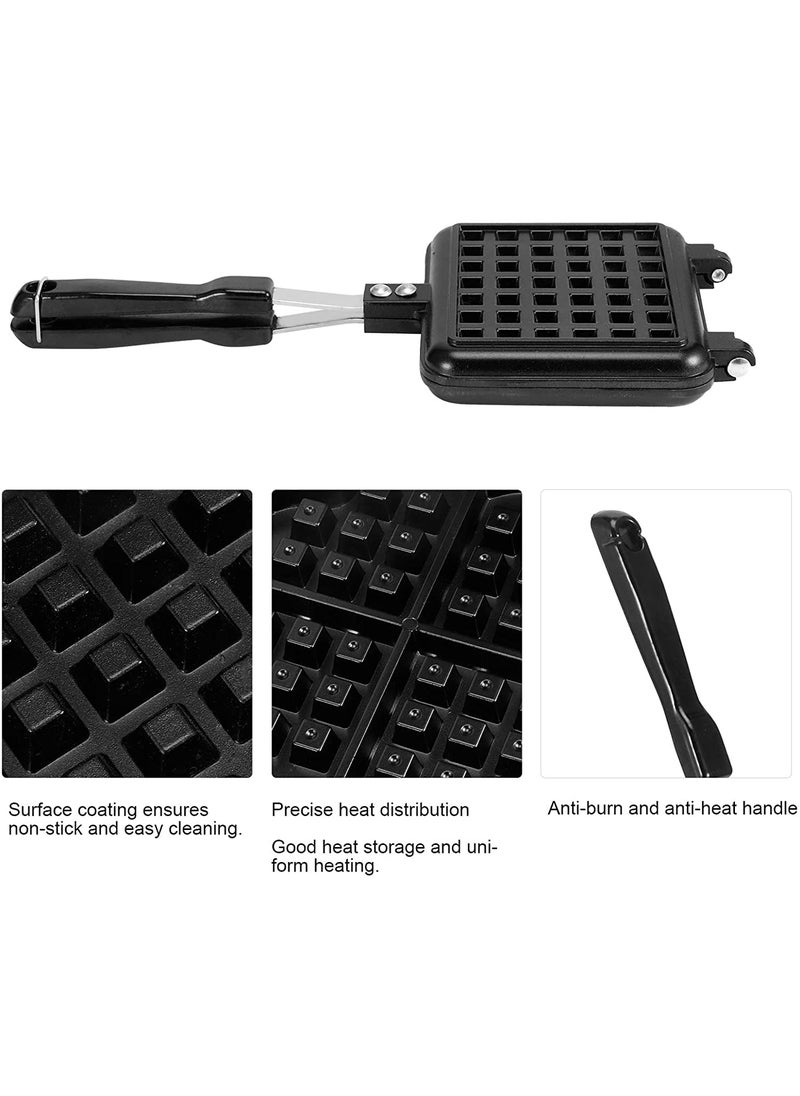 RBGIITWaffle Maker Machine With Comfortable Handle For Kitchen Gas Stove Non Stick Waffle Maker Pan Press Plate Cooking Baking Tool with Long Handle Low Power Consumption Black_1