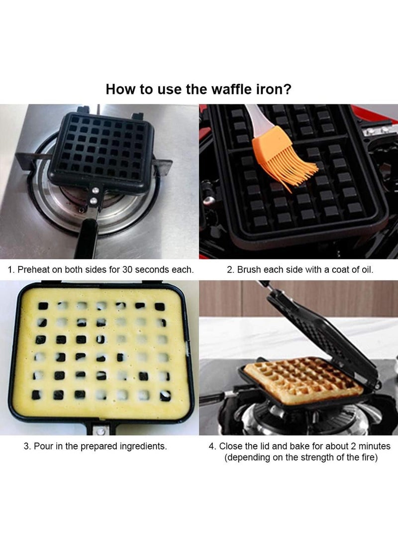RBGIIT Waffle Maker Machine With Comfortable Handle For Kitchen Gas Stove Non Stick Waffle Maker Pan Press Plate Cooking Baking Tool with Long Handle Low Power Consumption Black_9